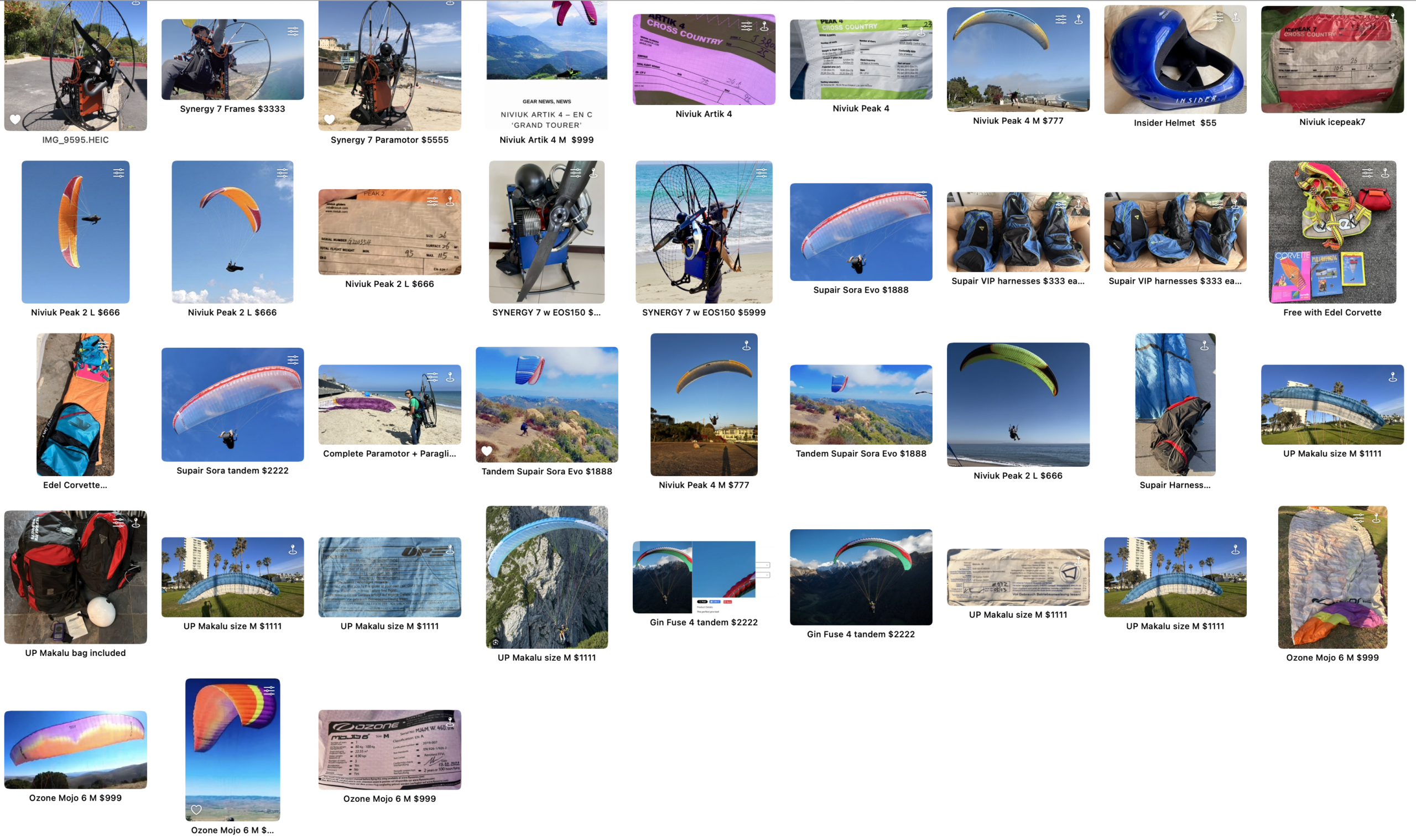 Paragliders Harnesses and paramotors liquidation